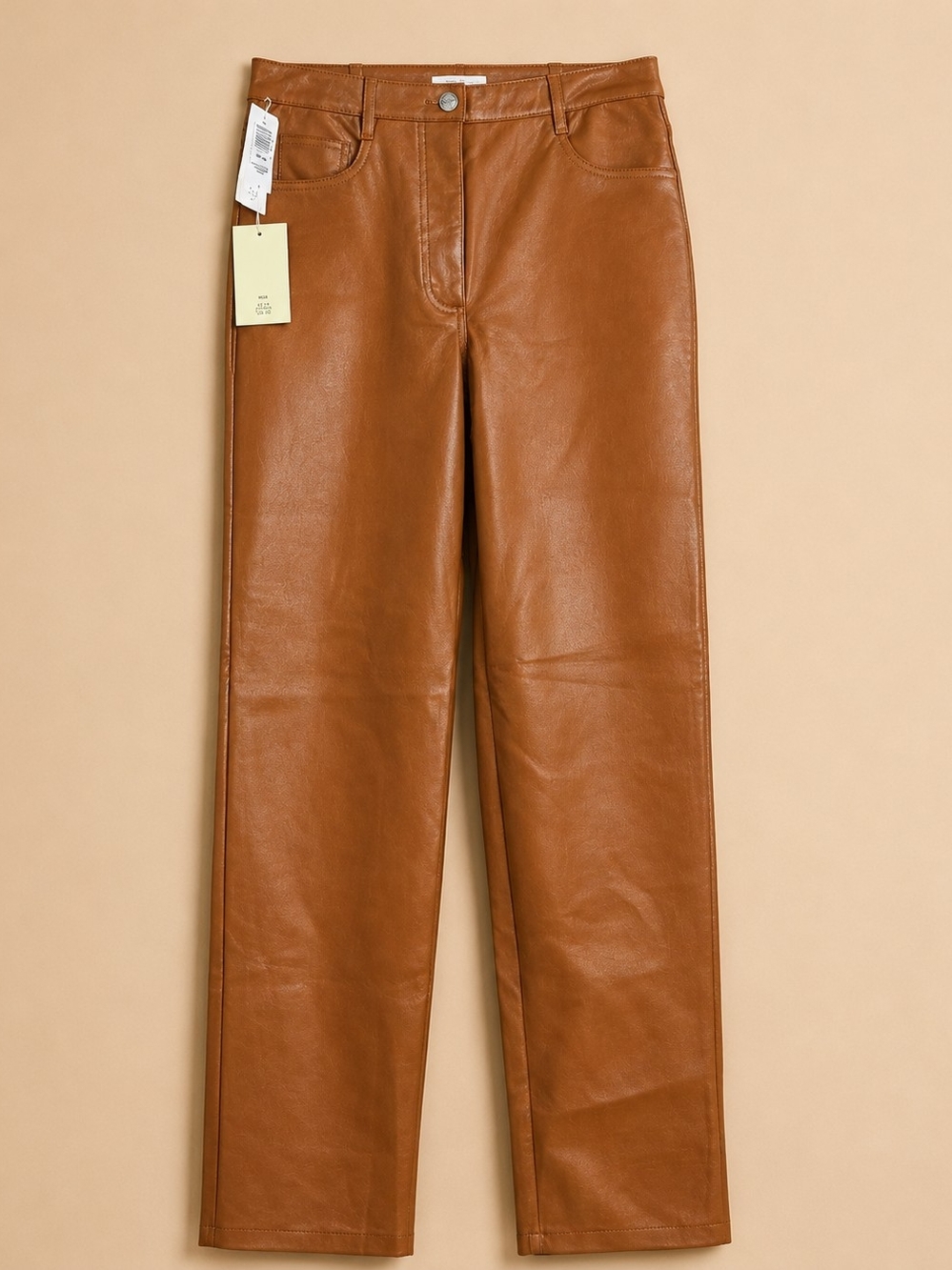 NWT Aritzia Wilfred High Rise Straight Leg Vegan Learher Pants in Chestnut